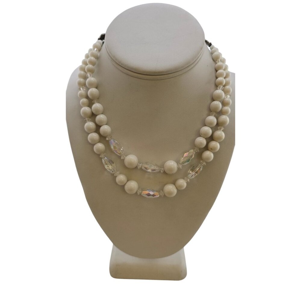 Vintage Double Strand Acrylic & Crystal Necklace (A8223)